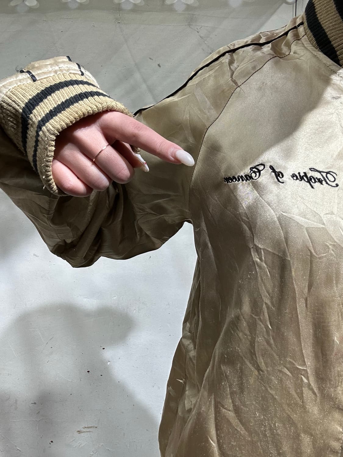 일본 빈티지 베이지 오버핏 자켓 봄버 잠바 M 상품이미지4