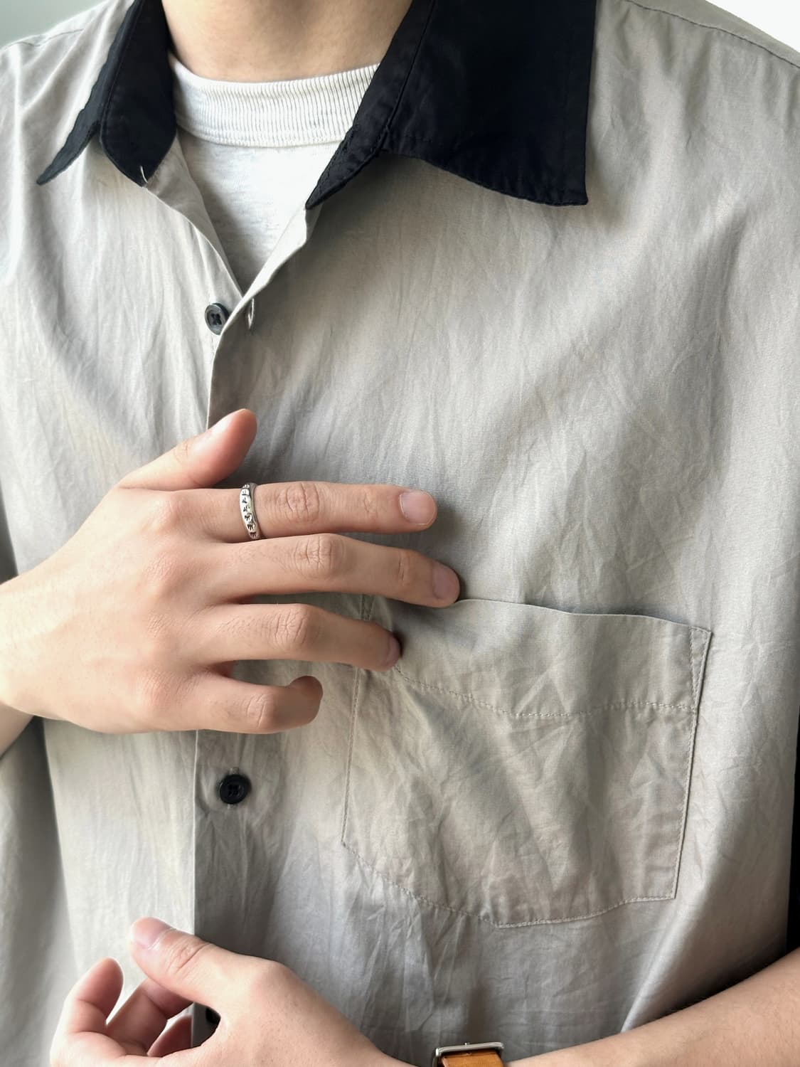 Light cotton panel design BIG H/S shirt 상품이미지7