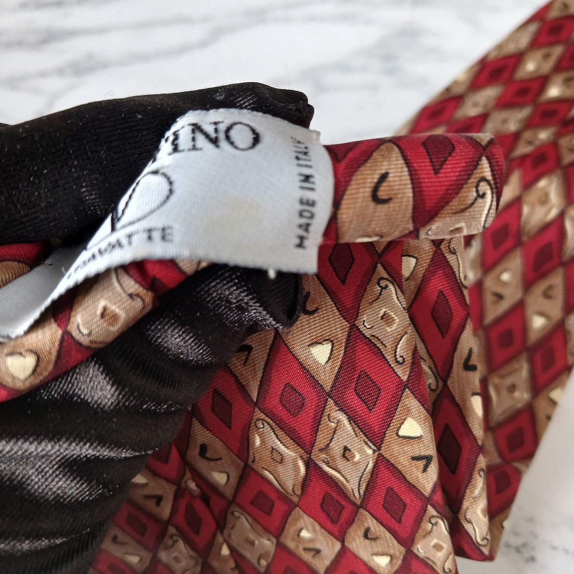 발렌티노 실크 레드 기하학 패턴 넥타이 9.5cm A+등급 E877 상품이미지10