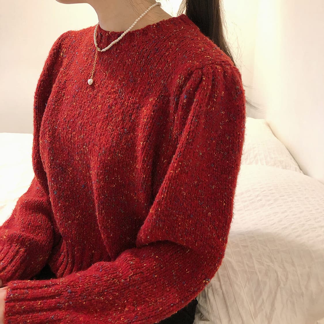 크리스마스 레드 보카시 울 니트 스웨터 연말 상품이미지2