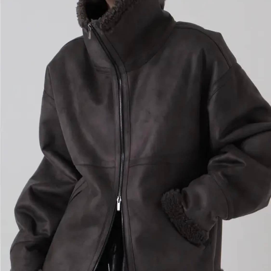 트리밍버드 하이넥 집업 무스탕 상품이미지1