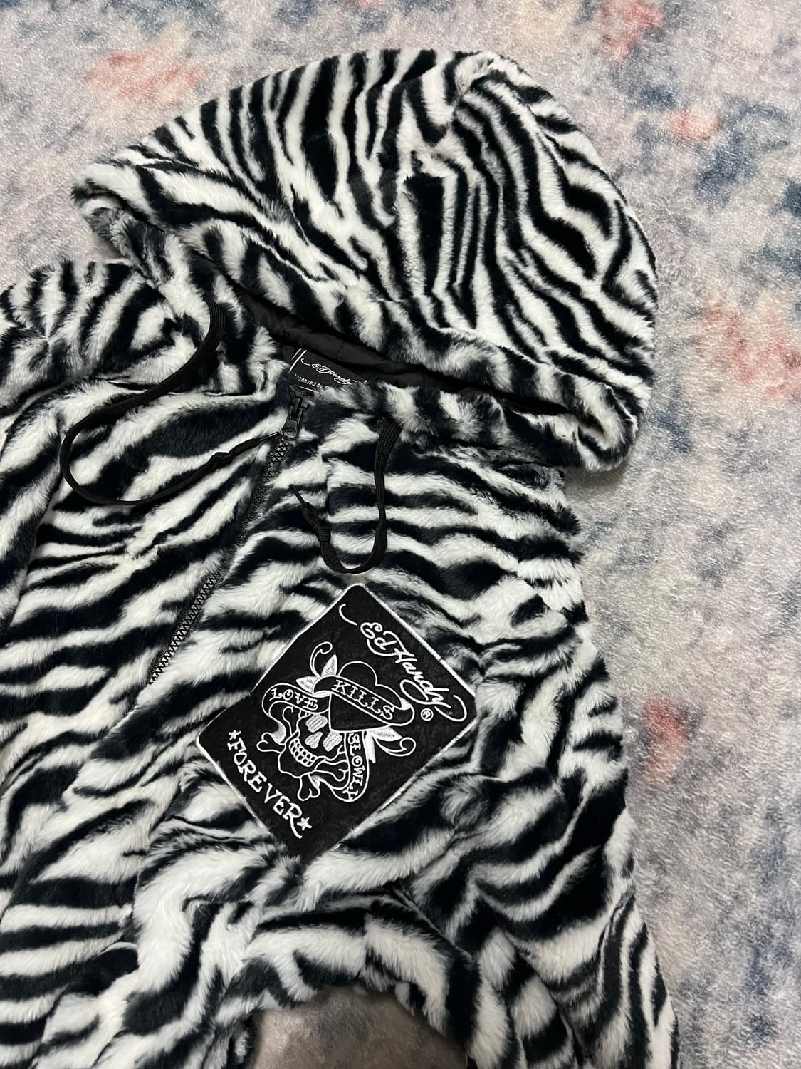 Ed hardy oversize zebra fur hood jacket  상품이미지5