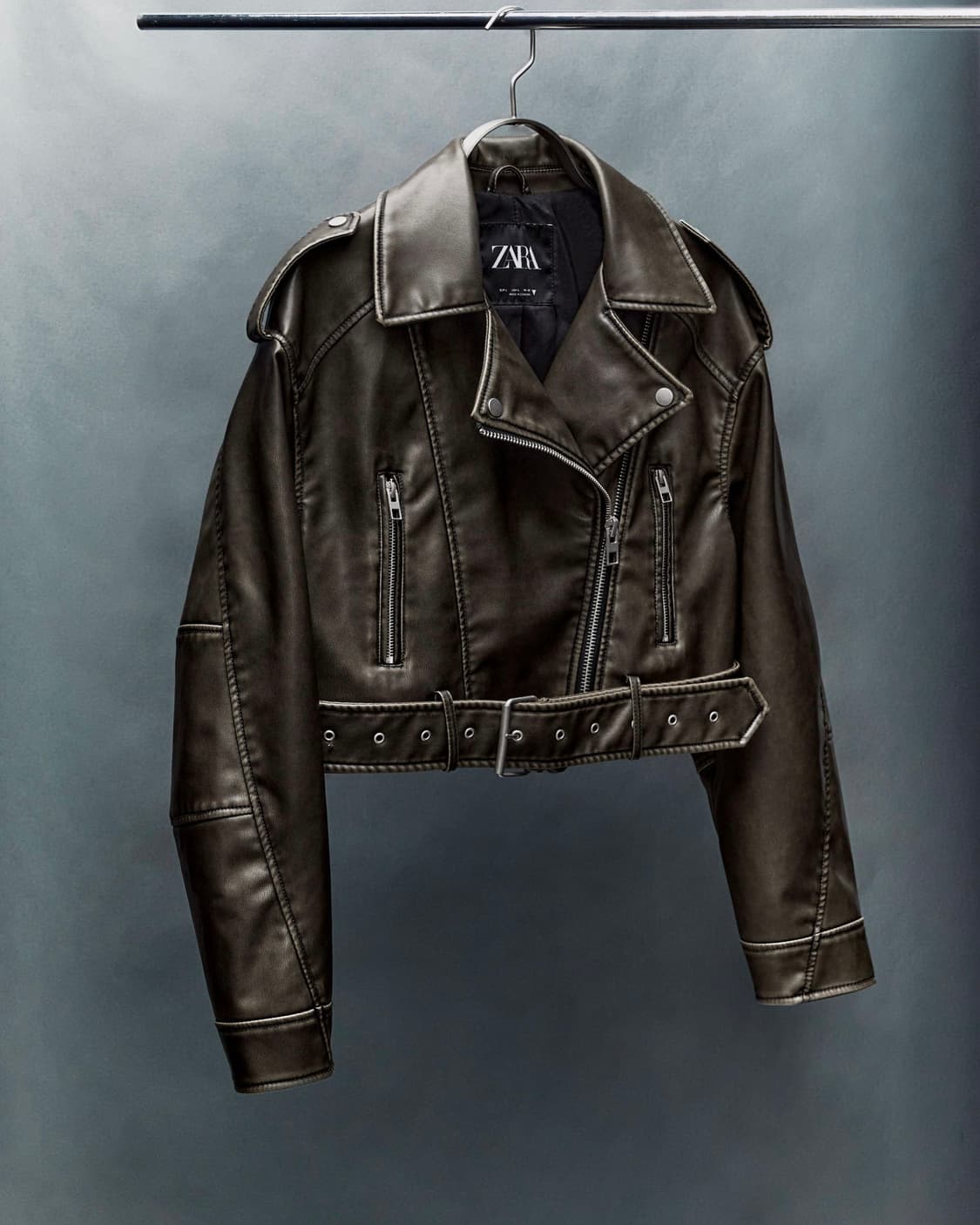 자라 레더 가죽 브라운 갈색 워시드 바이커 라이더 자켓 L 100 펑크 상품이미지4