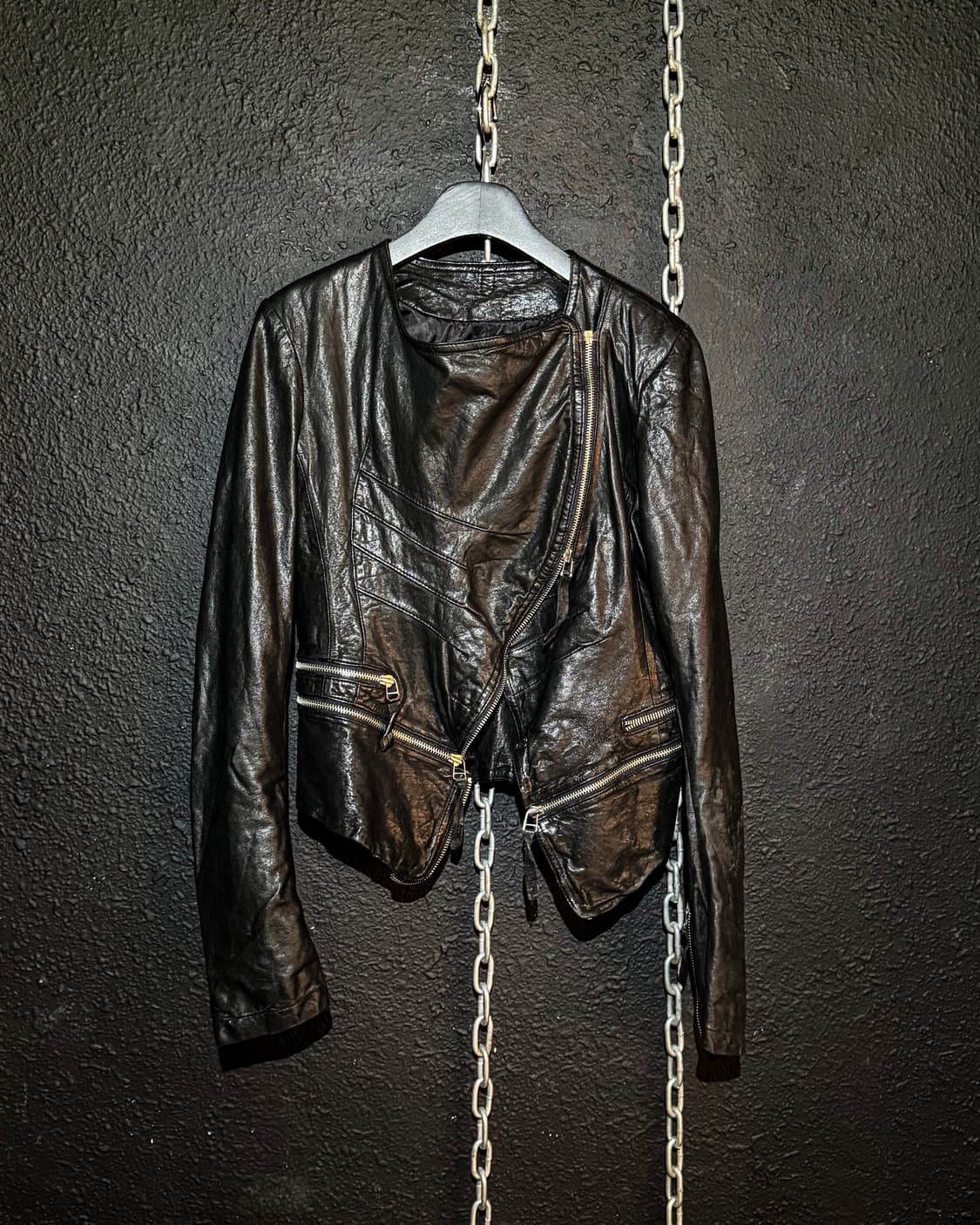 Opposite zipper slim leather jacket  상품이미지4