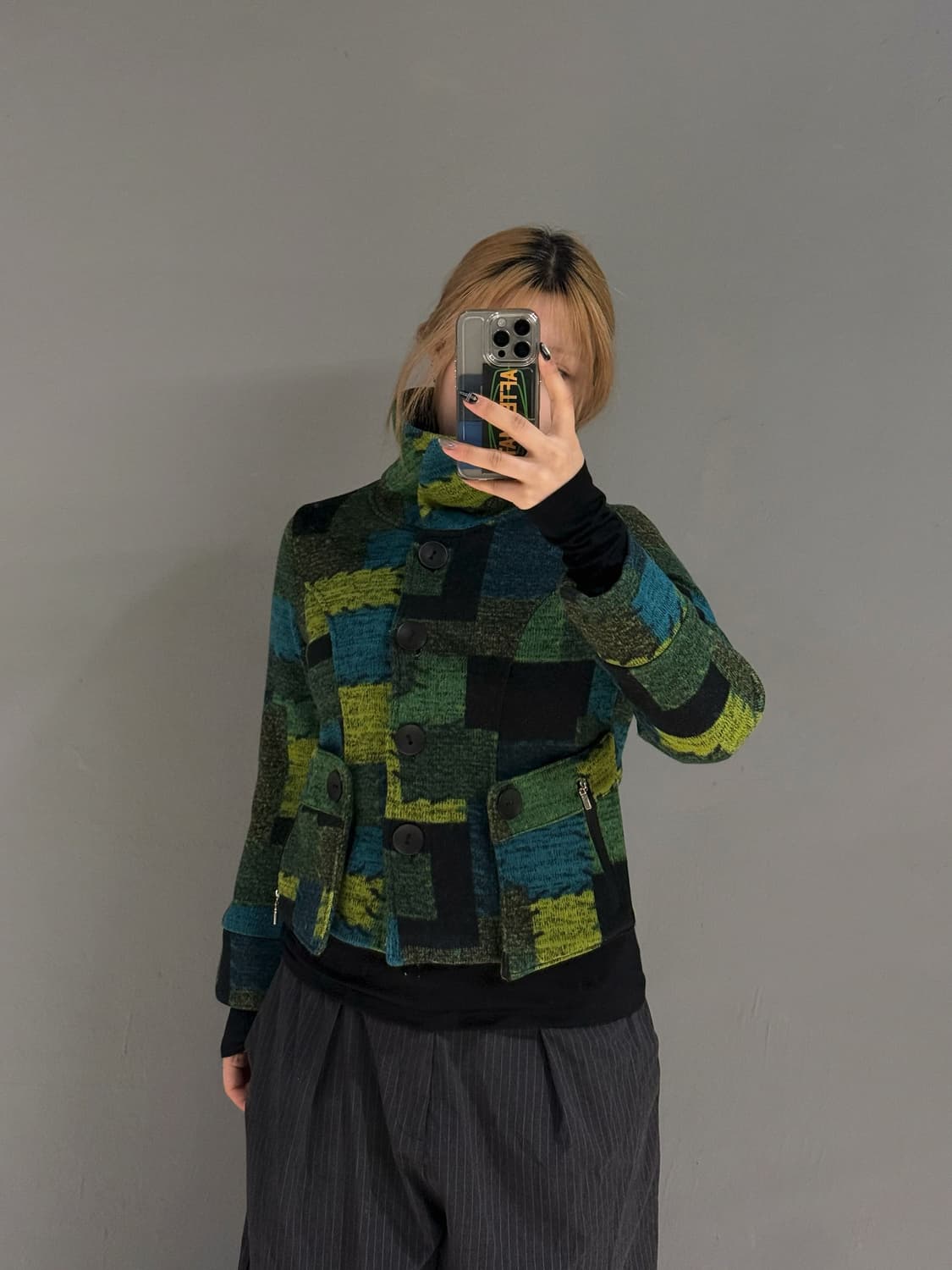 patchwork design high-neck jacket 상품이미지3