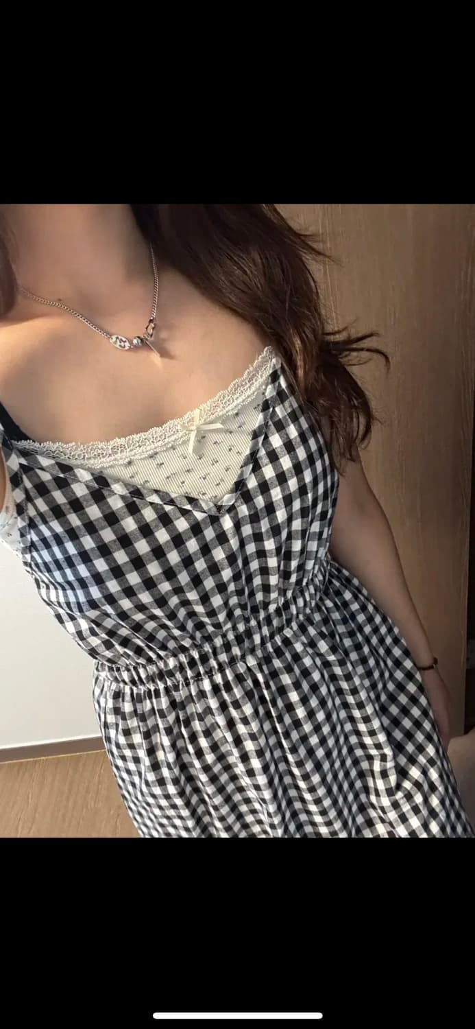 일본 모리걸 빈티지 체크롱원피스 상품이미지3