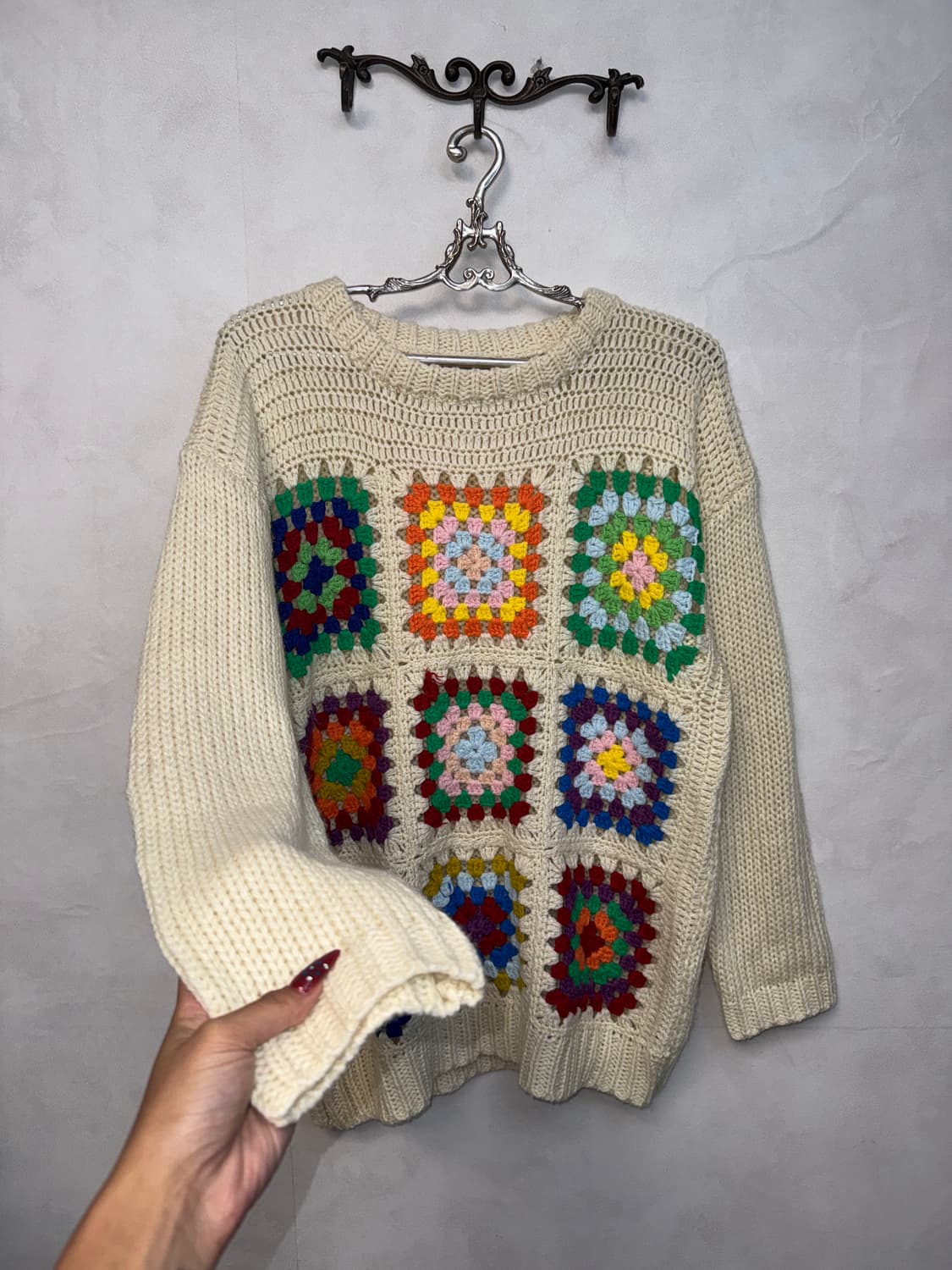 Ivory color mix crochet over knit 상품이미지4