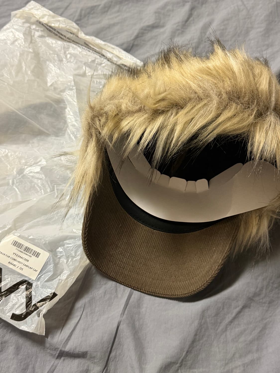 (실착1회)Open Yy 포우 퍼 코듀로이 이어플랩 캡 카키 상품이미지2