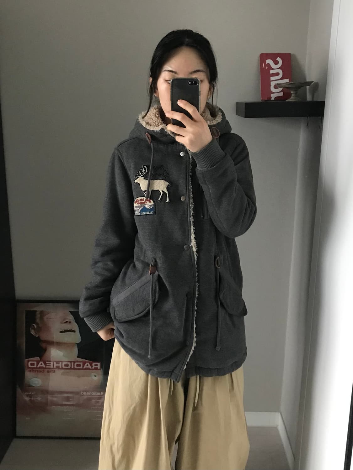 지프 패치 로고 기모 양털 코트 후드집업 상품이미지2