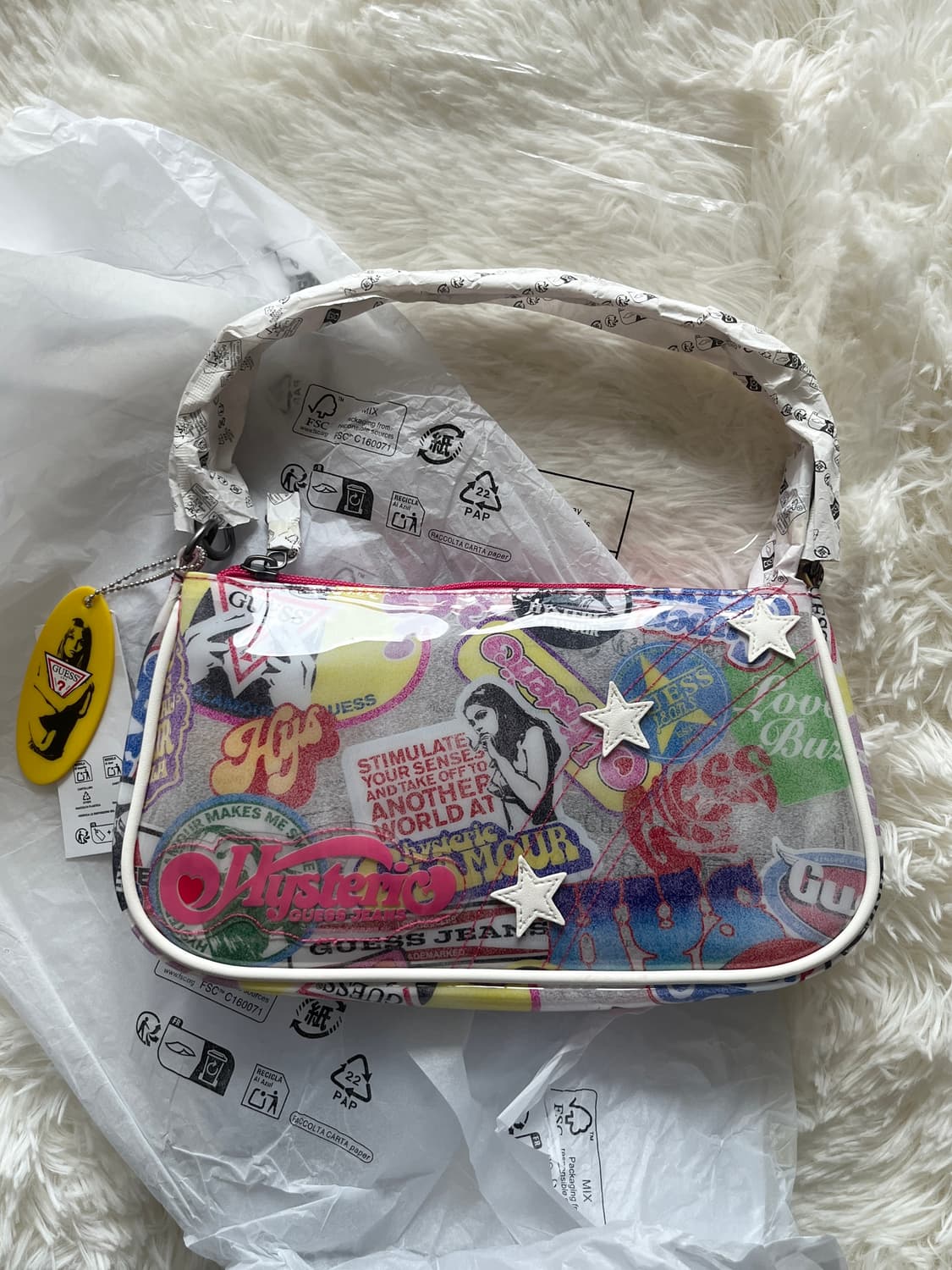 (새상품) 히스테릭 글래머 X 게스 진스 프린티드 바게트 백 숄더 백 상품이미지1