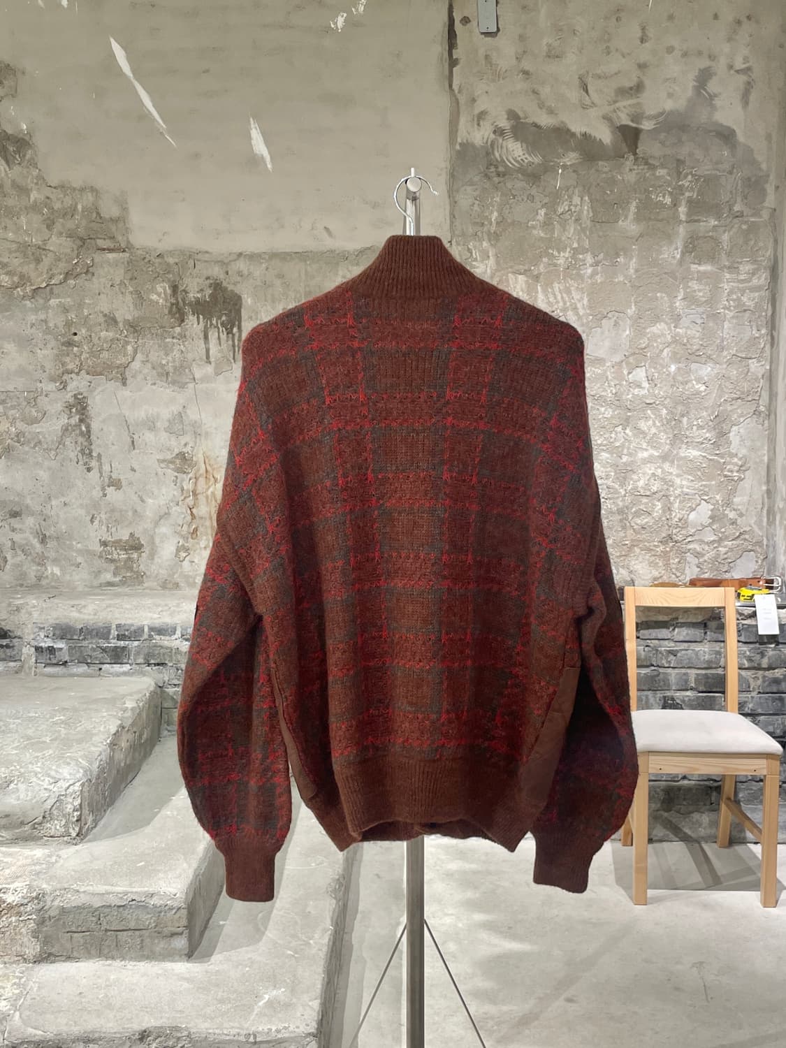 빈티지 레드 클레이 레더 패치 체크 울 자켓 상품이미지6