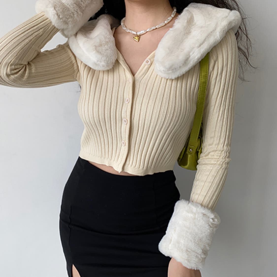 히메갸루 퍼트리밍 가디건 (퍼 탈부착 가능) 상품이미지2