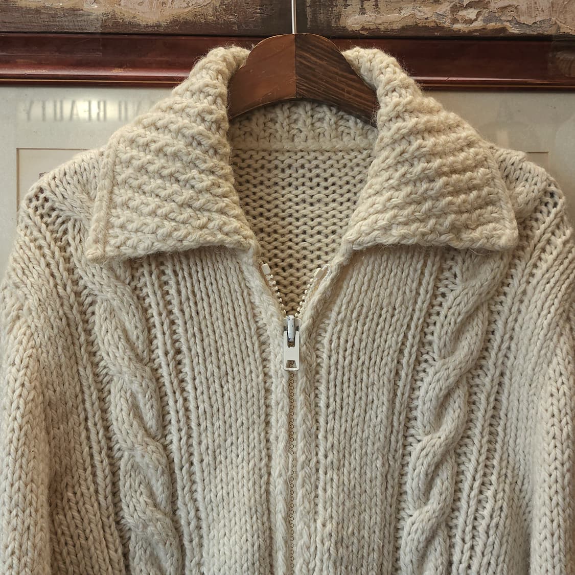 90s 프렌치 핸드메이드 울 가디건 코위찬 헤비울 스웨터 집업 가디건 상품이미지4