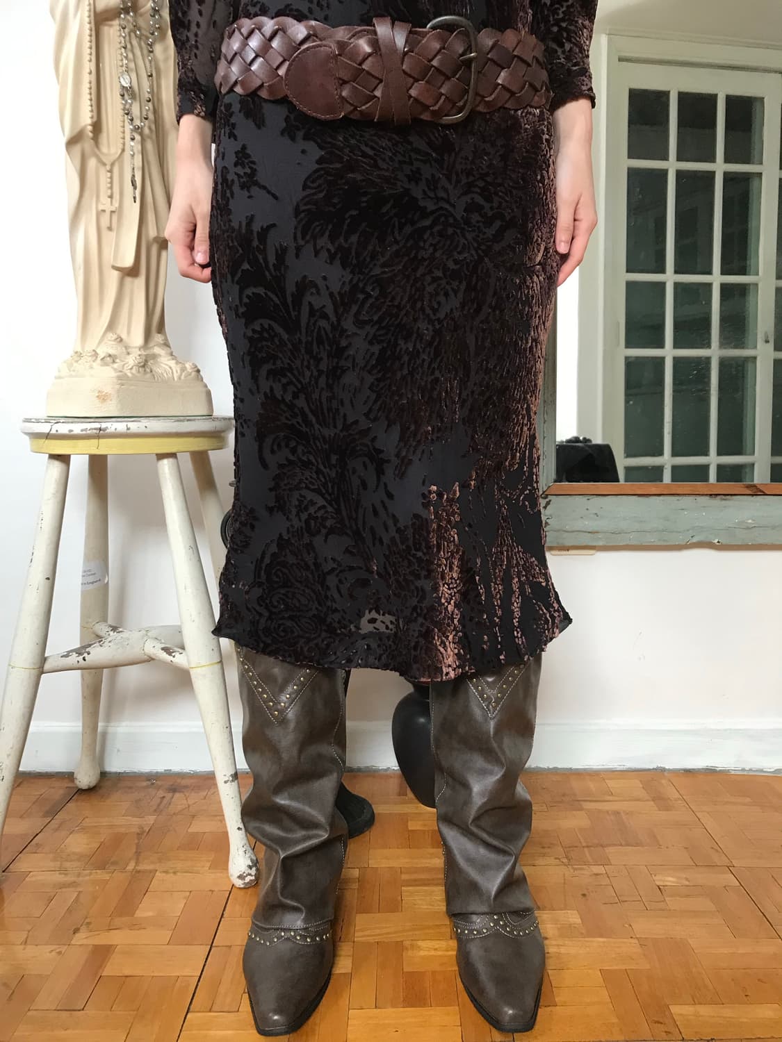 vintage velvet pattern one-piece 상품이미지2