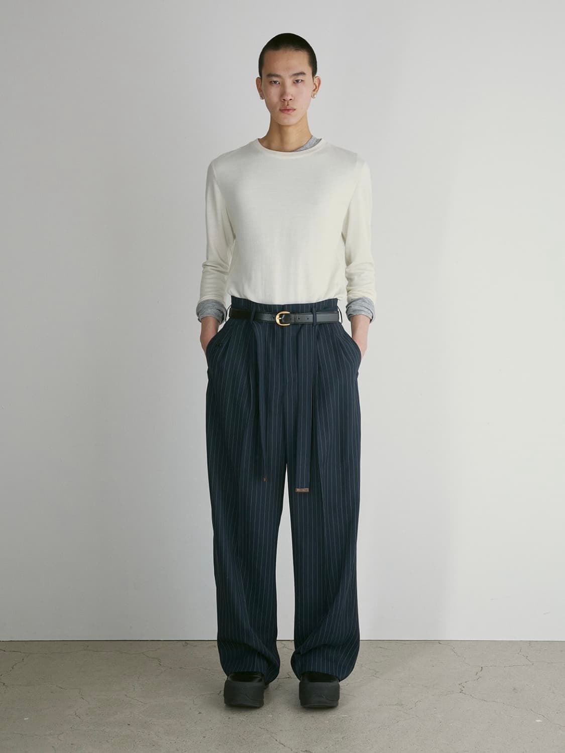 [L,L] 렉토 핀스트라이프 아워글래스 블레이저 자켓 벨트 슬랙스 셋업 상품이미지9