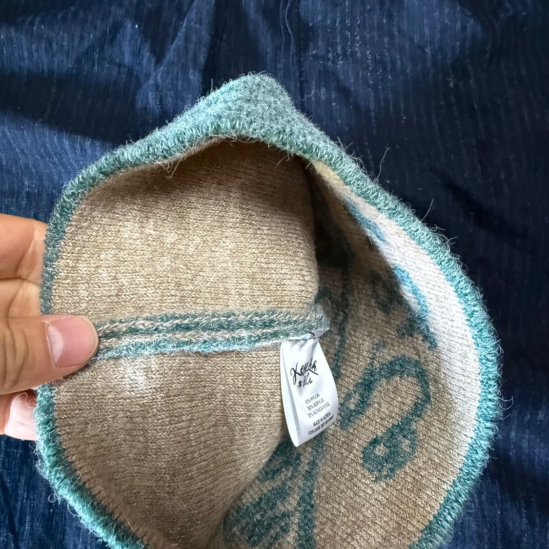 키앙크 알파카 울 블랜드 비니 [아쿠아블루/베이지] 상품이미지3