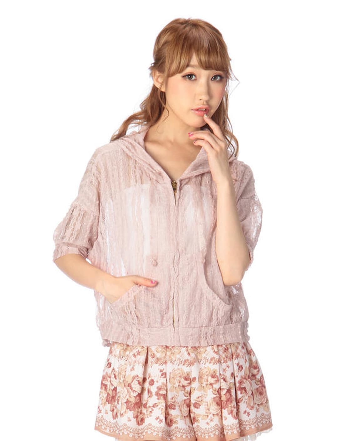 리즈리사 히메카지 레이스후드파카 핑크 상품이미지1