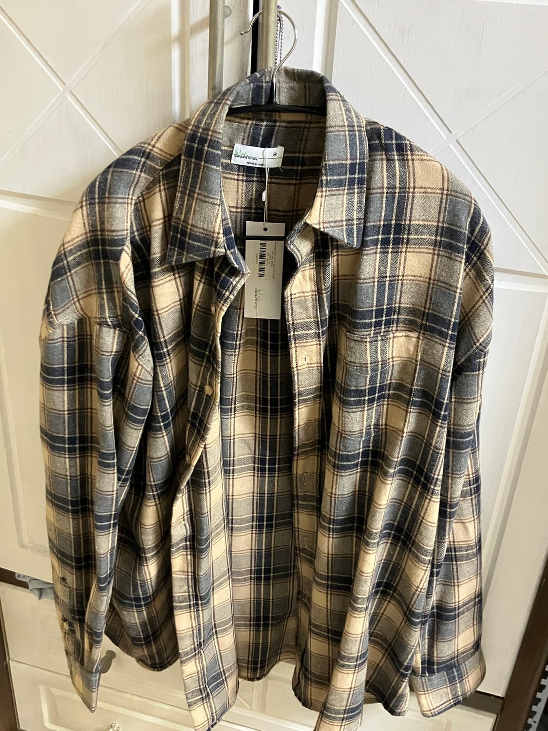 빈티지 오버핏 포켓 긴팔 체크 셔츠 네이비 M 상품이미지2