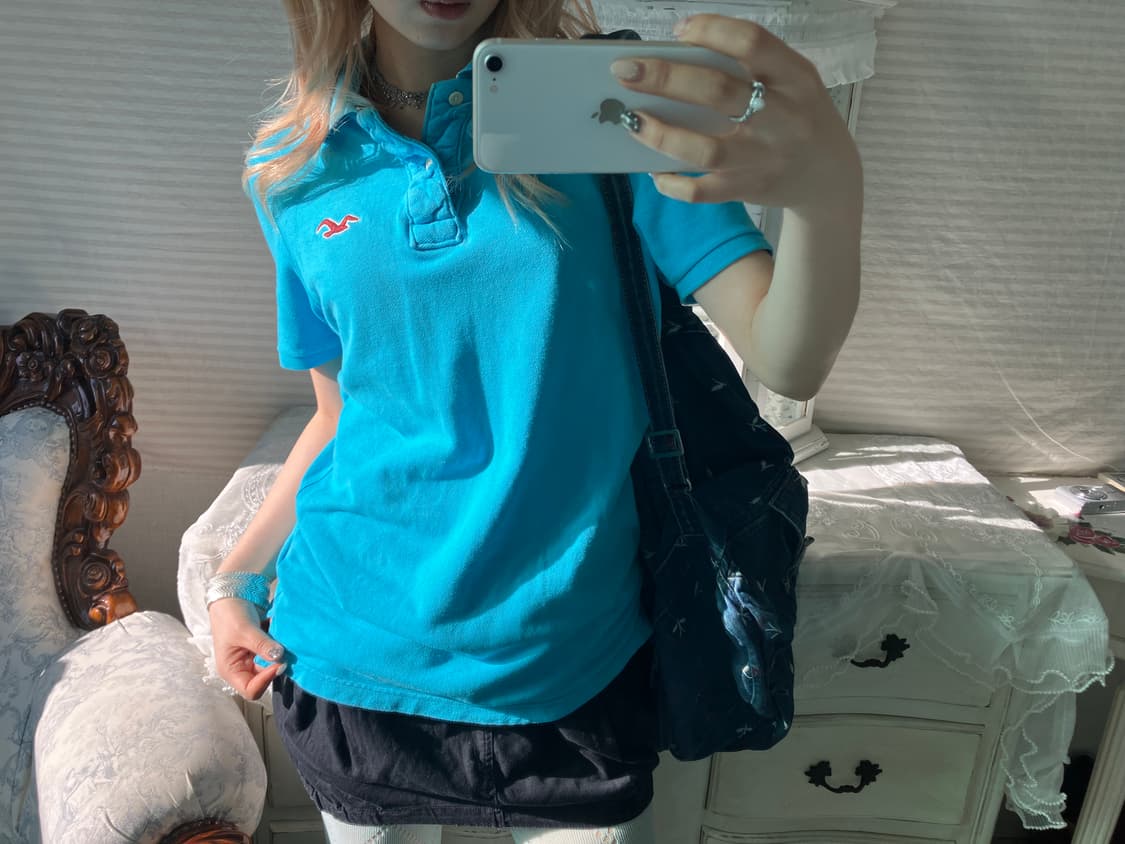 홀리스터  아쿠아 블루 하이틴 반팔 카라티 상품이미지1