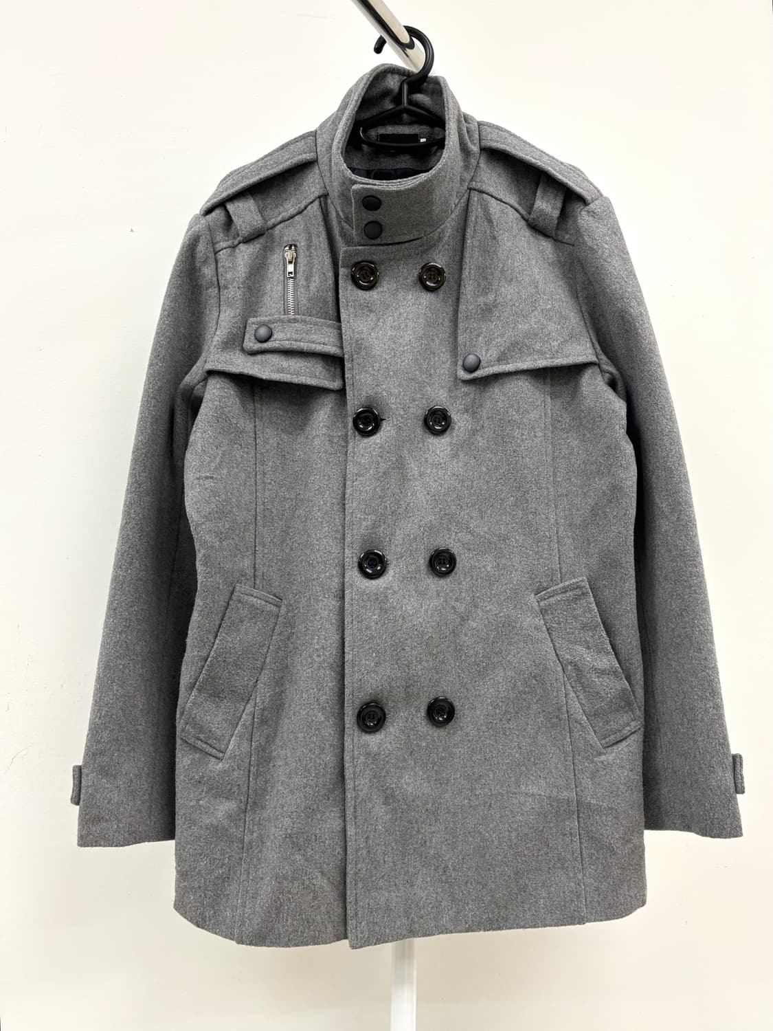 빈티지 그레이 하이넥 더블 코트 상품이미지6