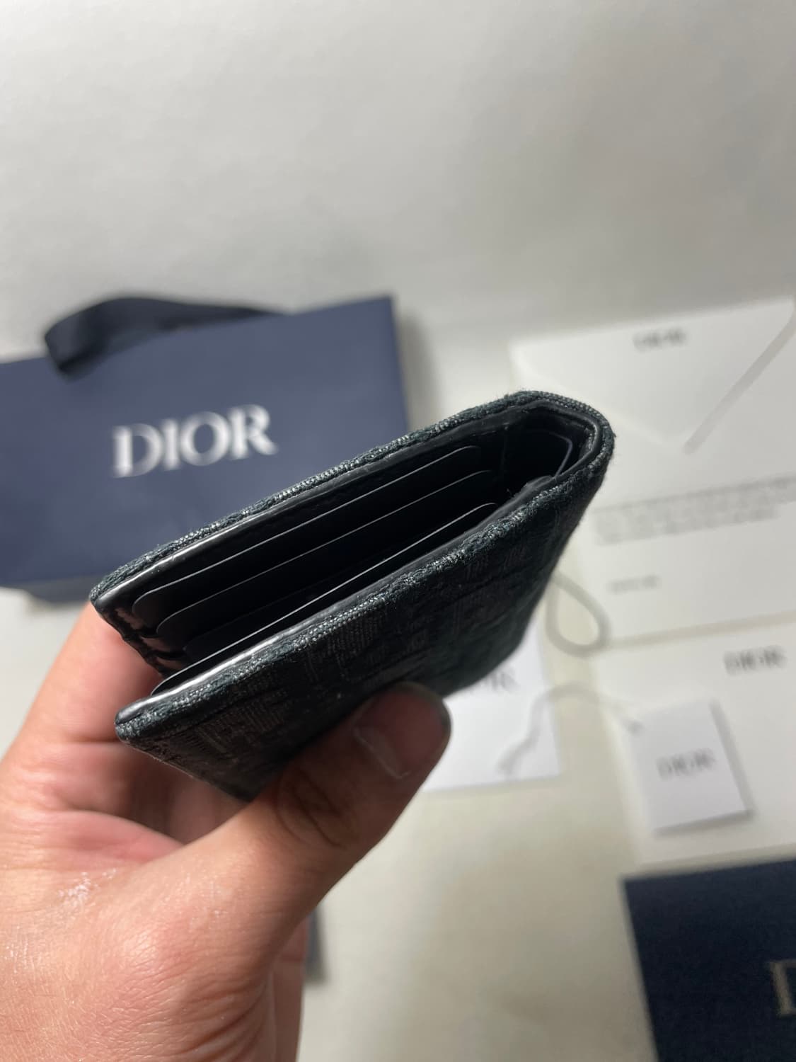 [새상품급,풀구성] 디올 오블리크 자카드 버티컬 2단 카드지갑 블랙 상품이미지2