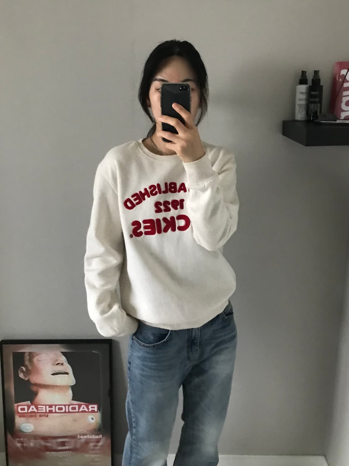 디키즈 자수로고 아이보리 레드 맨투맨 상품이미지2