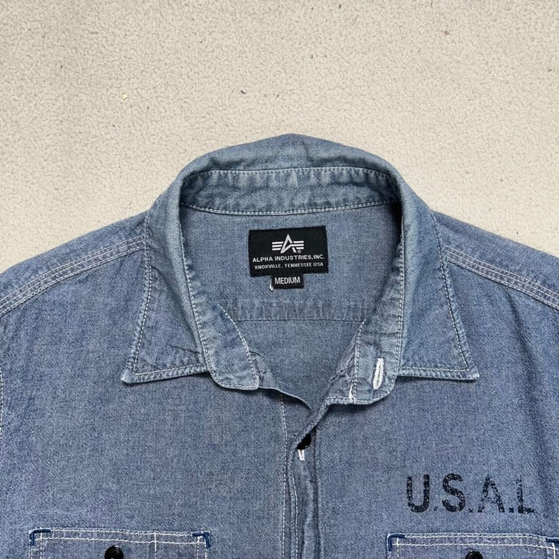 알파인더스트리 U.S.A.I 스탠실 디자인 샹브레이 셔츠 M 상품이미지4