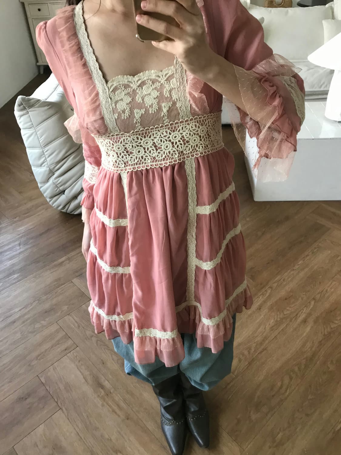 vintage pink lace one-piece 상품이미지3