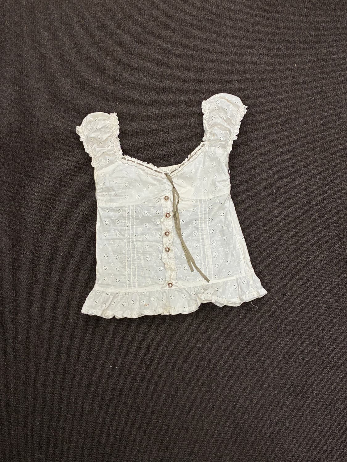 F)LIZ LISA 빈티지 여성 꽃 펀칭 레이스업 블라우스 상품이미지3