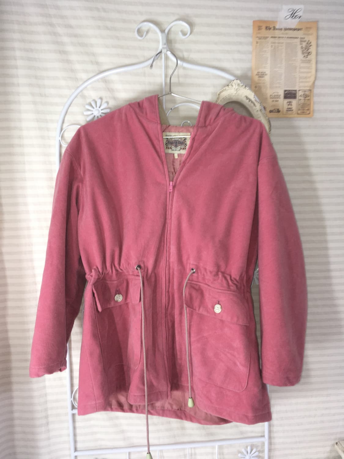 일본빈티지 핑크 베이지 후리스 셔링 후드 점퍼 상품이미지1