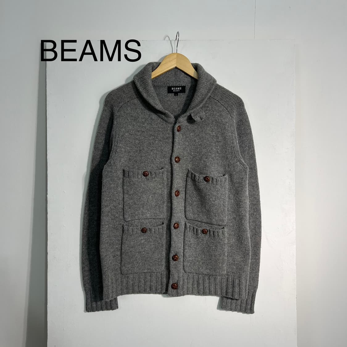 BEAMS 빔즈 숄카라 헤비울100 가디건 L 상품이미지1