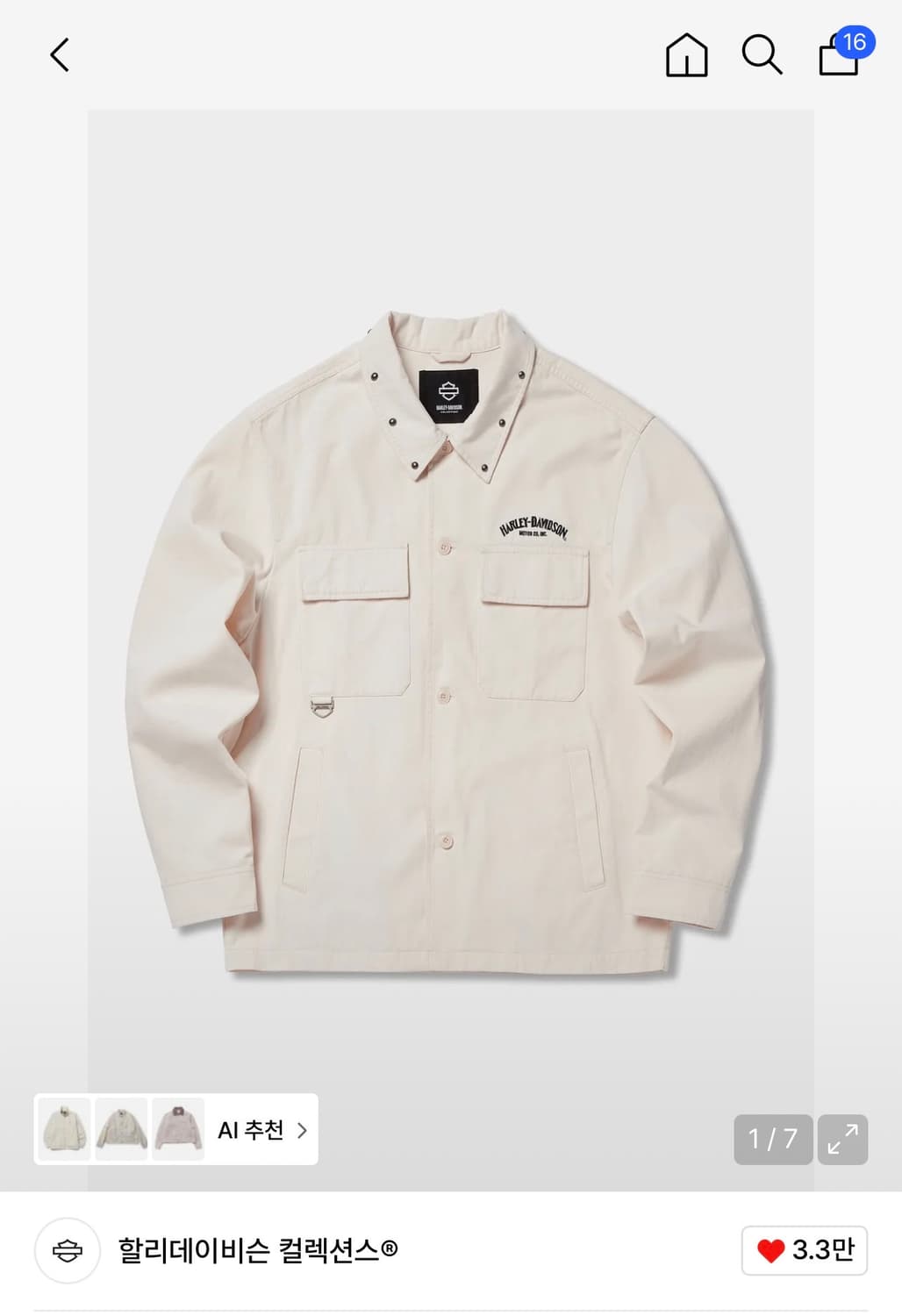 [할리데이비슨] 라이더 프린팅 셔츠 크림_크림 M 상품이미지1