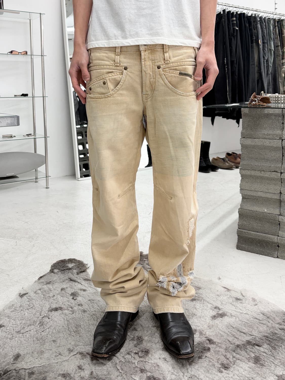 2000‘s 저버드 디스트레스드 닷 데님 팬츠 상품이미지1