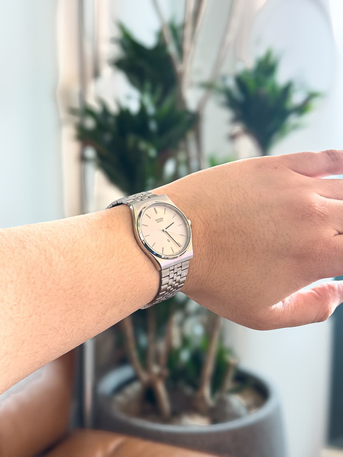 빈티지 시티즌 CQ 와플 다이얼 실버 쿼츠 쇼와 레트로 상품이미지2