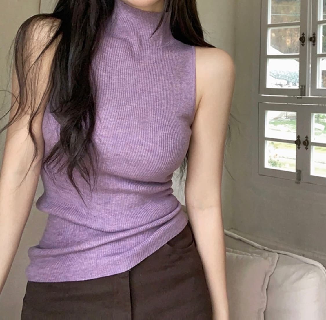 ywin 퍼플 니트 홀터탑 (미사용구매시 교환환불 가능) 상품이미지1