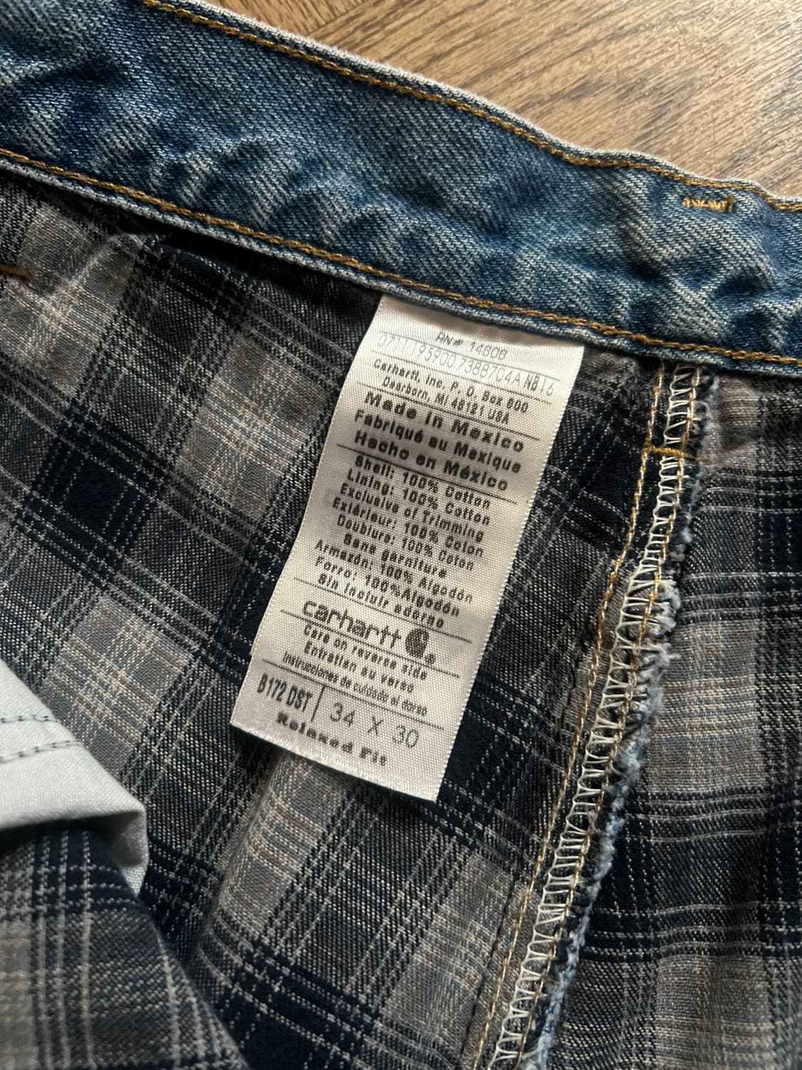 [34]칼하트 USA 체크 라이닝 빈티지 워싱 데님 팬츠 상품이미지3
