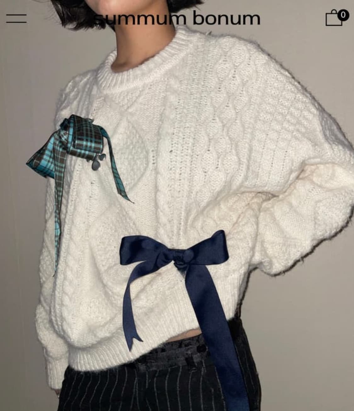 써멈보넘 리본 니트 아이보리 상품이미지2