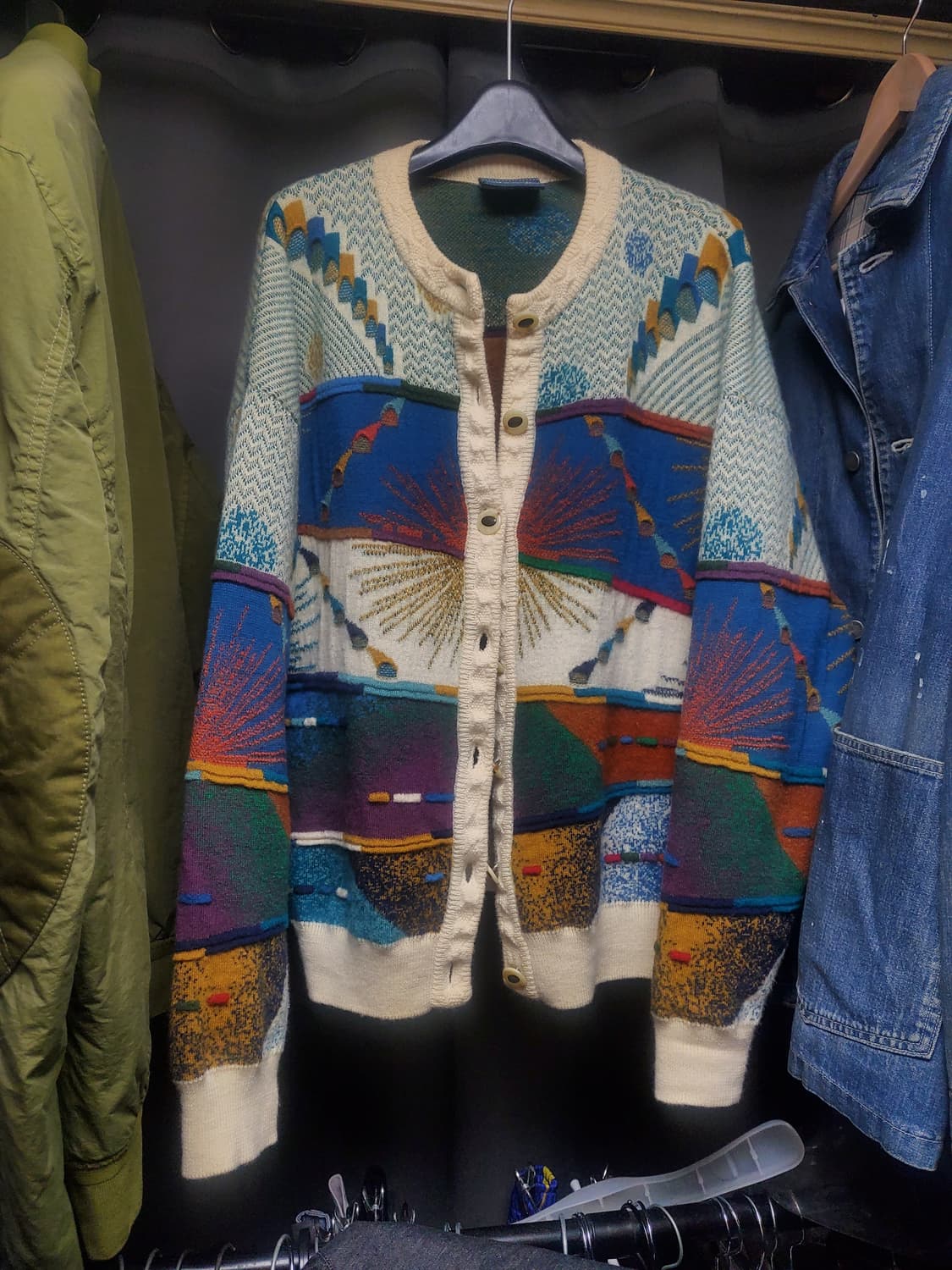 쿠지 패턴 니트가디건 공용가능 (실착있음) 상품이미지1