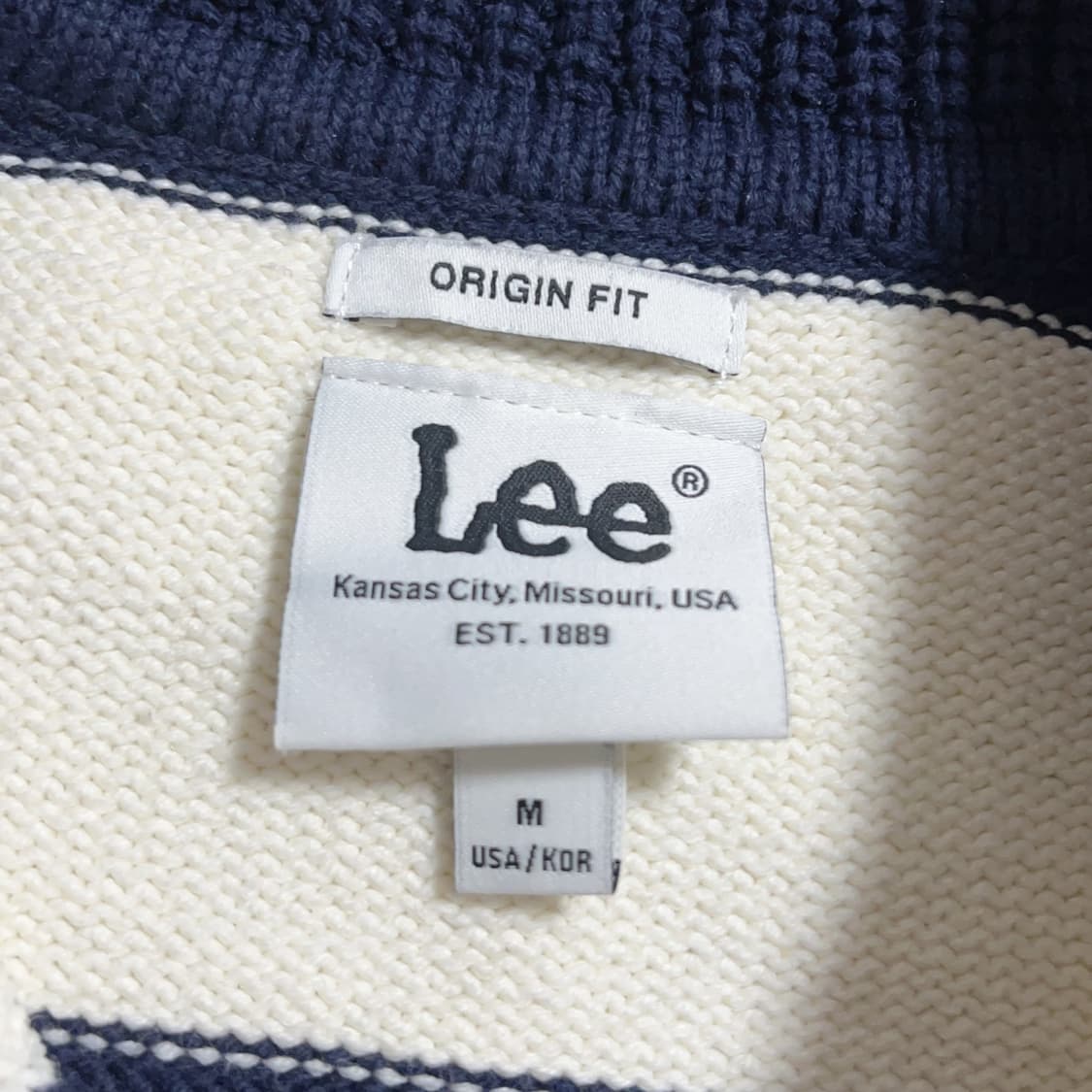 [정품] LEE 화이트 네이비 단가라 두툼 니트 [ M ] 상품이미지5