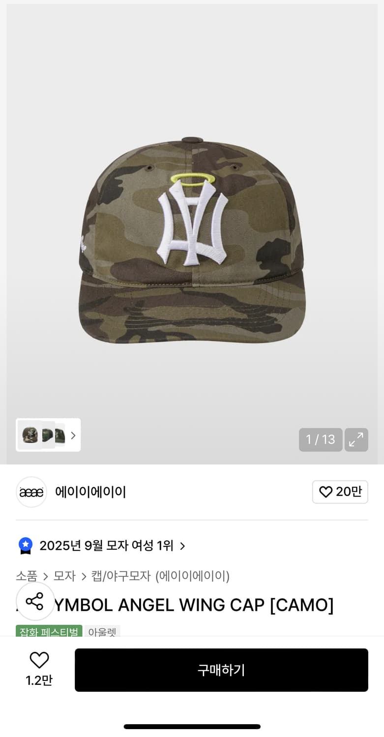 aeae 엔젤 윙 캡 카모 1사이즈 상품이미지1