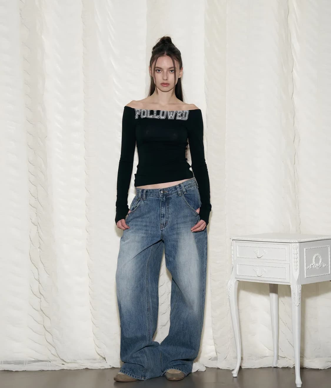 플리즈노팔로우 데님 팬츠 25Damaged Washing Wide 상품이미지1