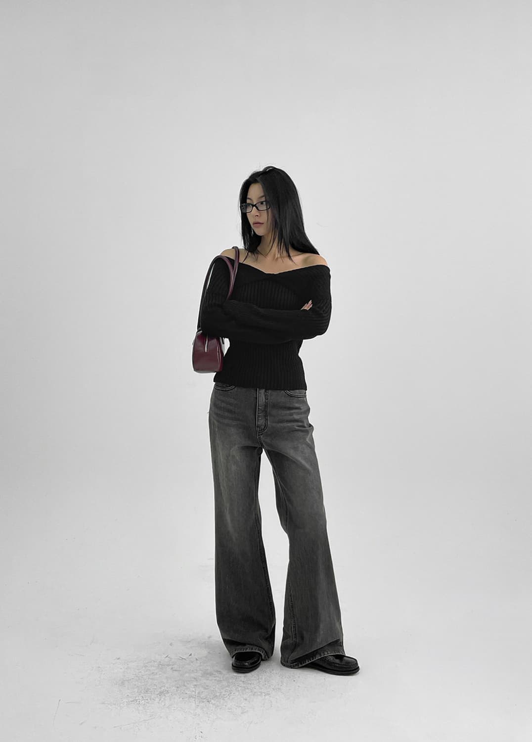 블랙업 샤타링 와이드 부츠컷 데님팬츠 상품이미지2