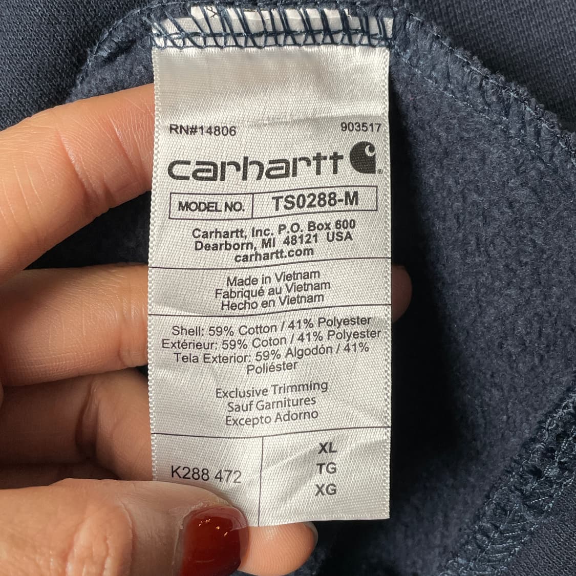 CARHARTT 칼하트 빈티지 네이비 기모 코튼 후드티 A00461 상품이미지10