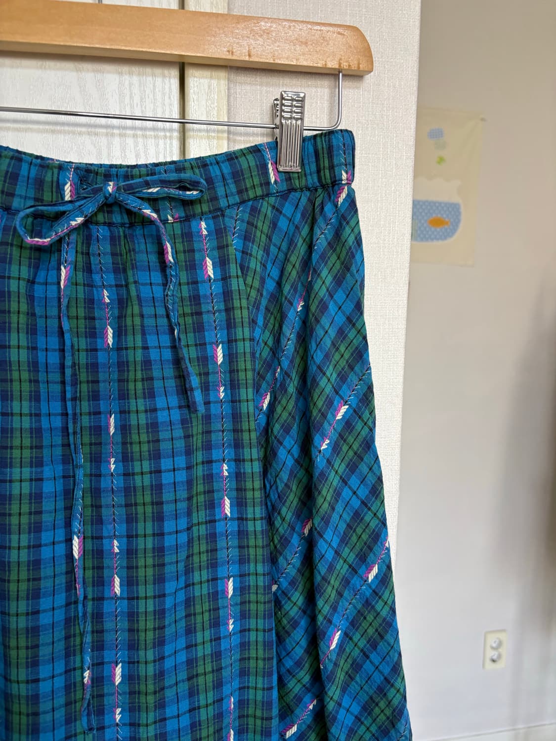 블루-그린 체크 미디 스커트 상품이미지2