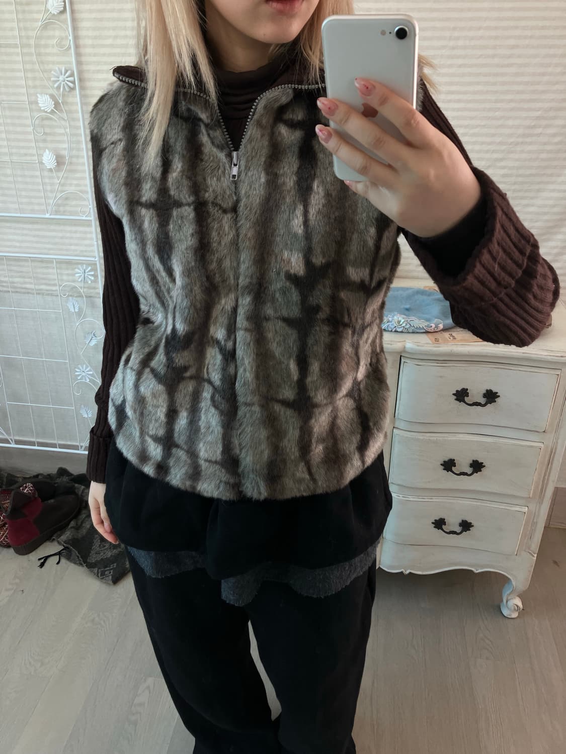 jpn vintage 브라운 민트 퍼 니트 y2k 스트릿  상품이미지2