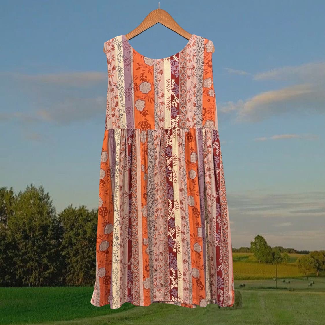 일본 빈티지 에스닉 히피 플라워 패턴 민소매 원피스 상품이미지3