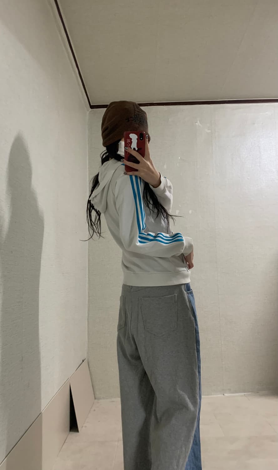 white blue cotton hood zip-up 상품이미지4