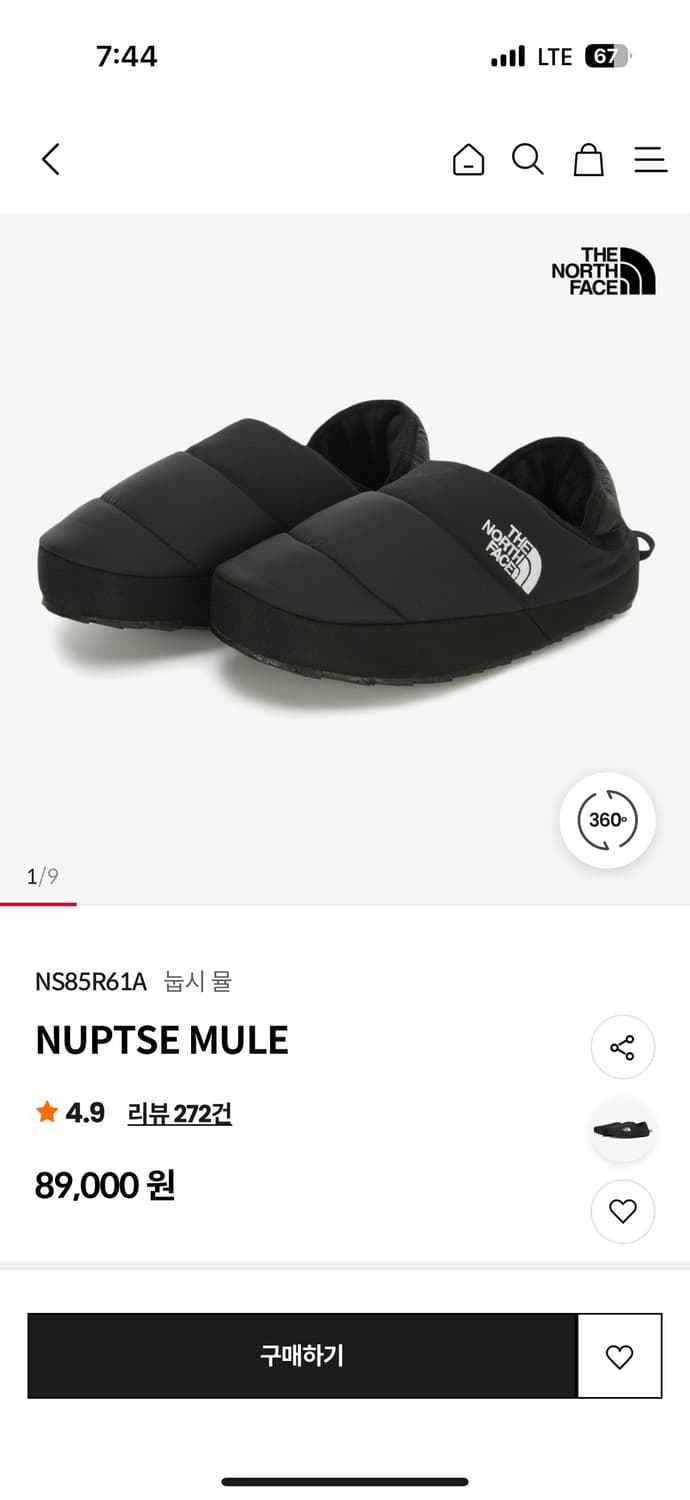 노스페이스 눕시 뮬 블랙 250 새상품 상품이미지1