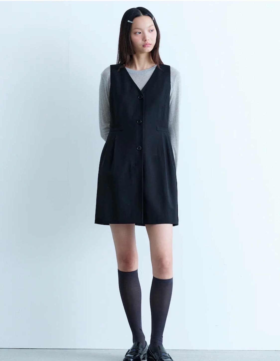 구호 플러스 Tuck Detail Mini Dress - Black m 상품이미지1