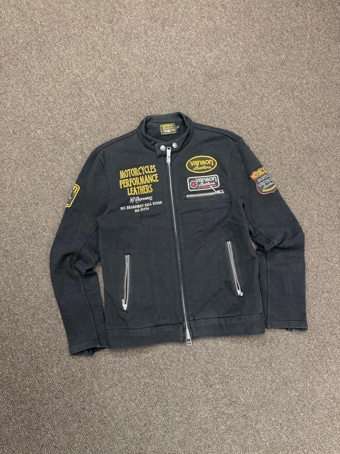 S)밴슨 레더 빈티지 자수 스타 패치 바이커 자켓 상품이미지1